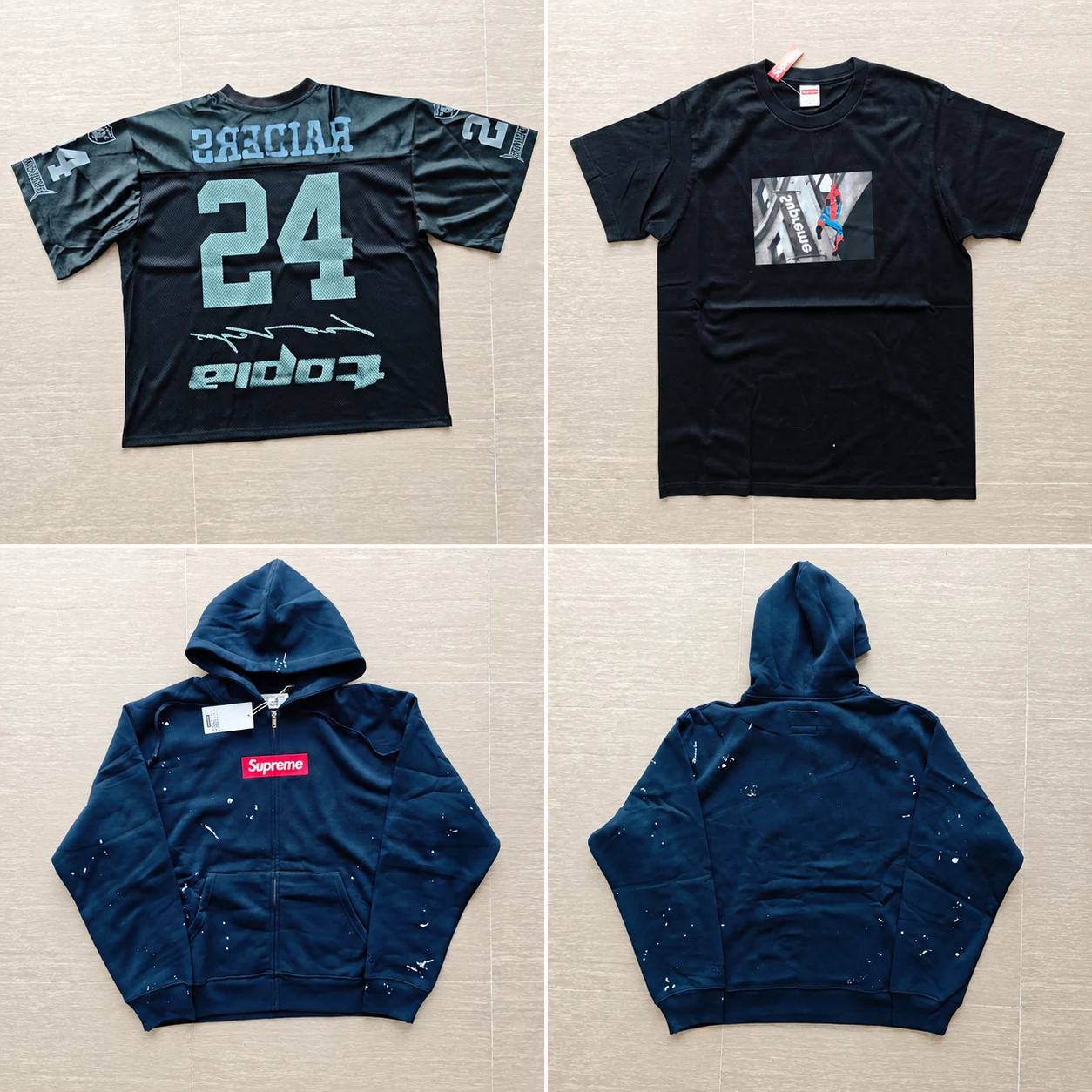 Dark graphic T-shirts and a navy hoodie