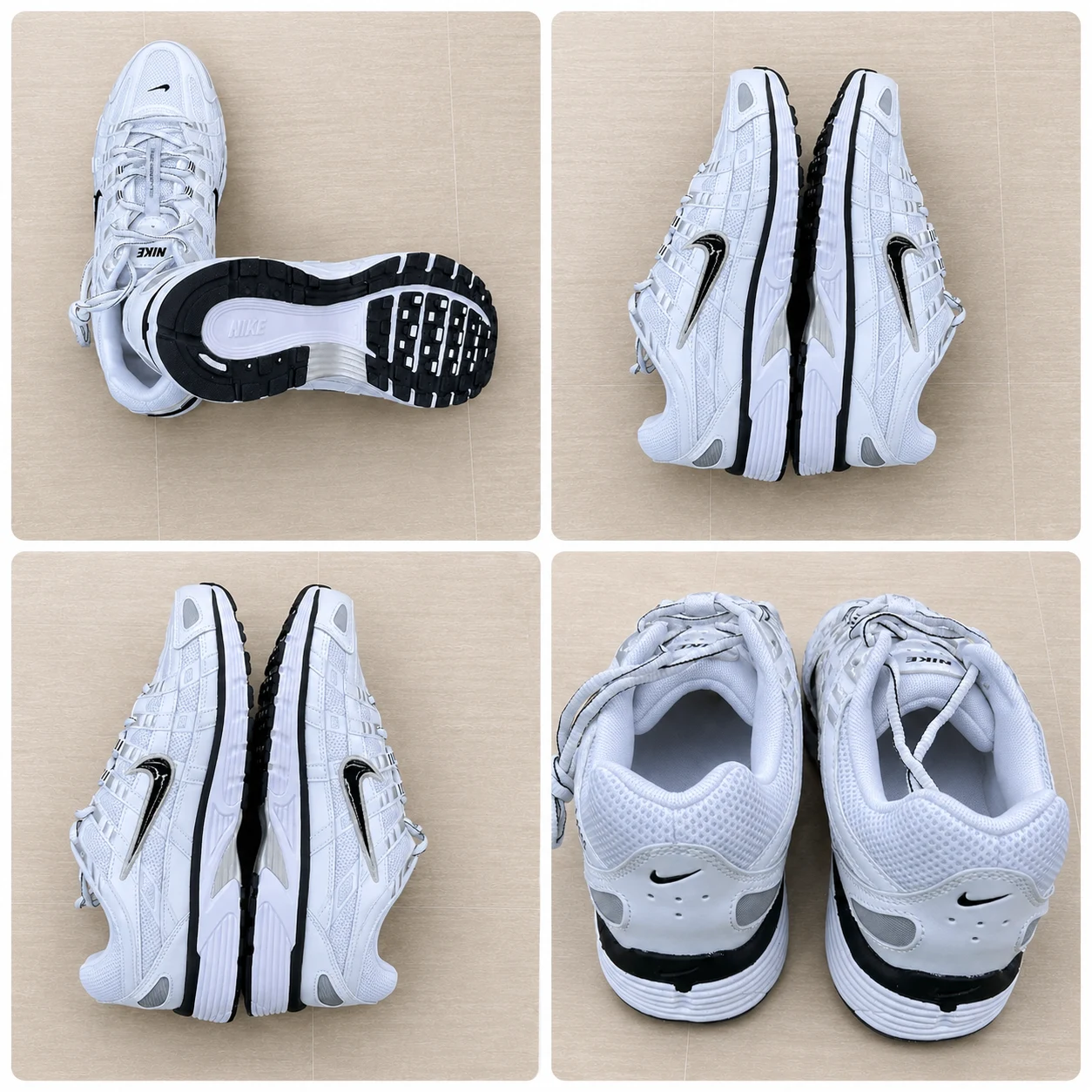 White Nike P-6000 trainers shown from several angles