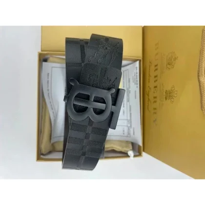 Burberry Black Leather Belt with TB Buckle