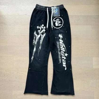 Hellstar Studios Black Sweatpants with Flame & Star Print